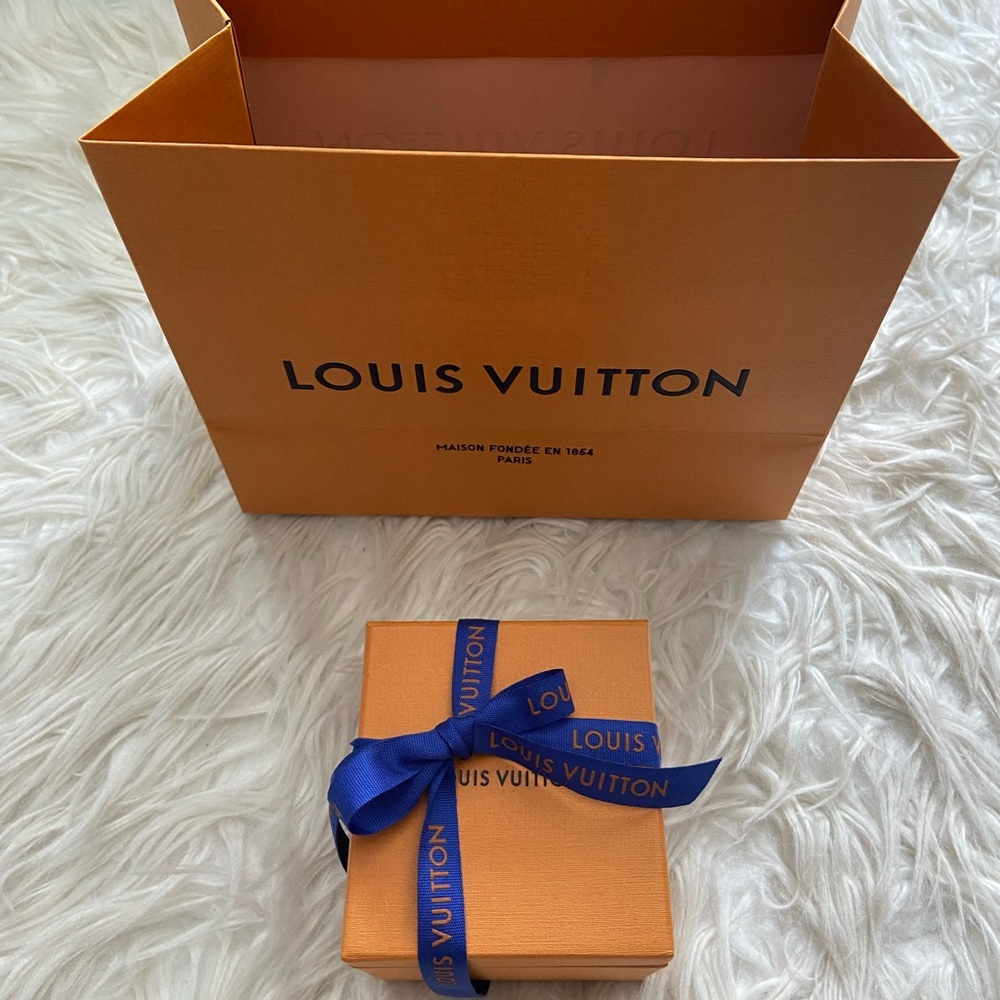 Louis Vuitton Orange Gift Box with Blue Ribbon, Jewelry case, Pouch & Bag
